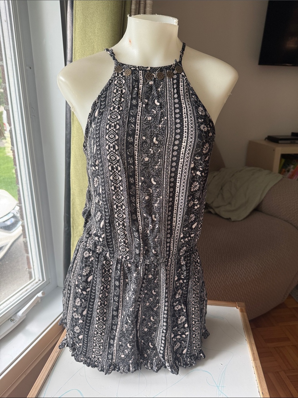 American Eagle Outfitters Black and White Printed Halter Top